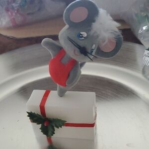 Festive Mouse Holiday Decoration - Gray and Red